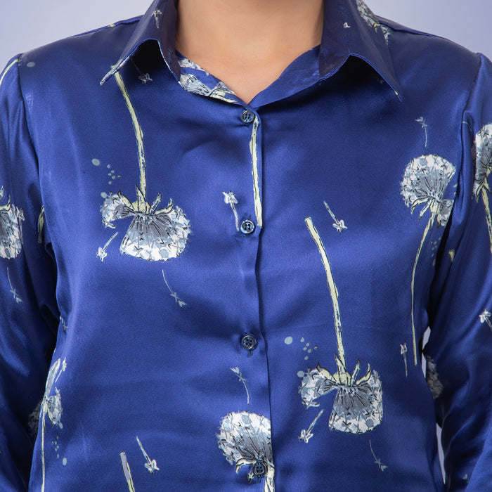 Blue Floral Satin Shirt