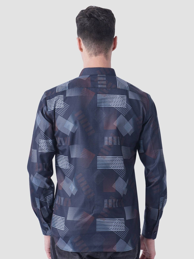 Navy Blue Twill Printed Shirt