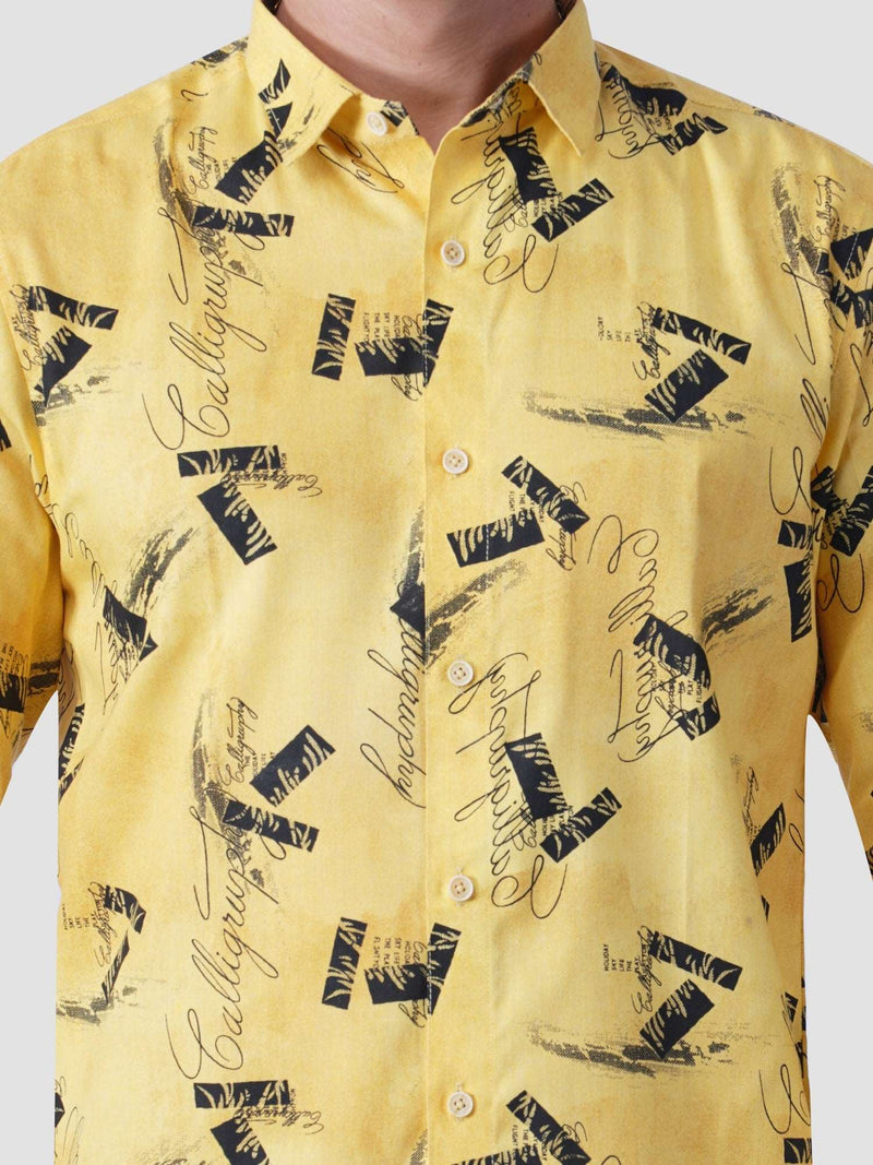Yellow Cotton Printed Shirt