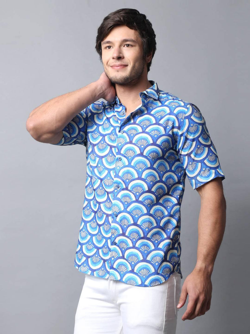 Blue Block Printed Shirt - Vooning