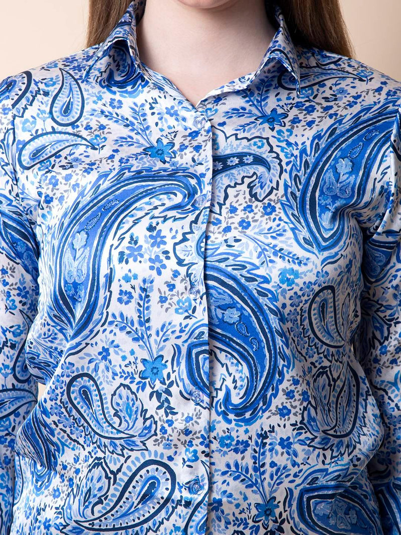 Blue Paisley Printed Shirt - Vooning