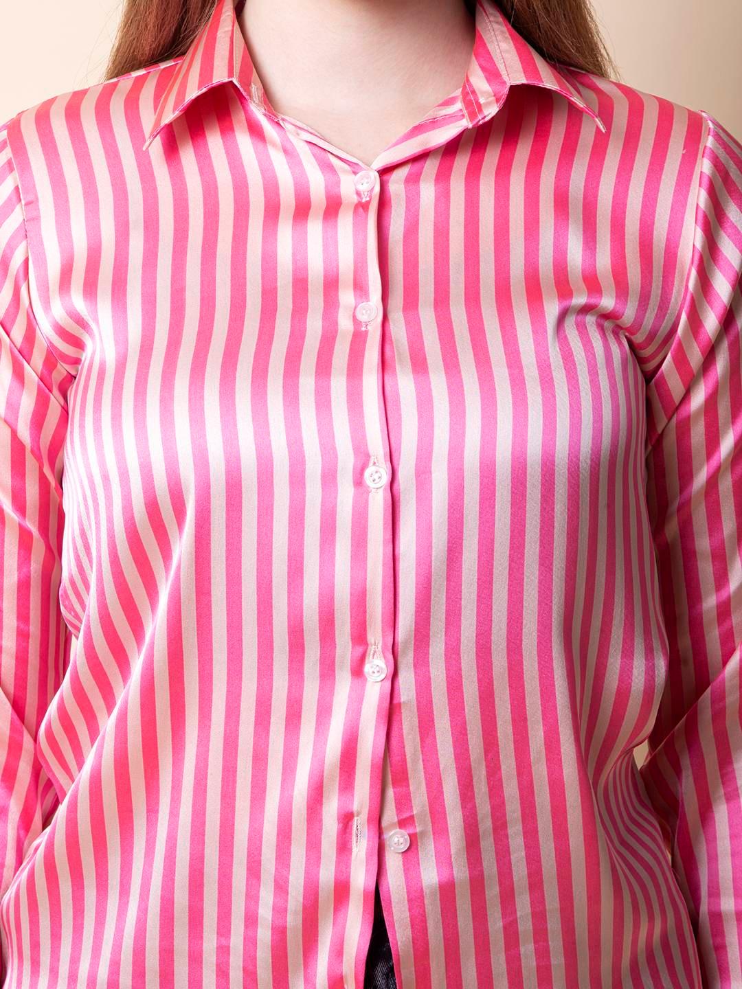 Pink Striped Satin Shirt - Vooning