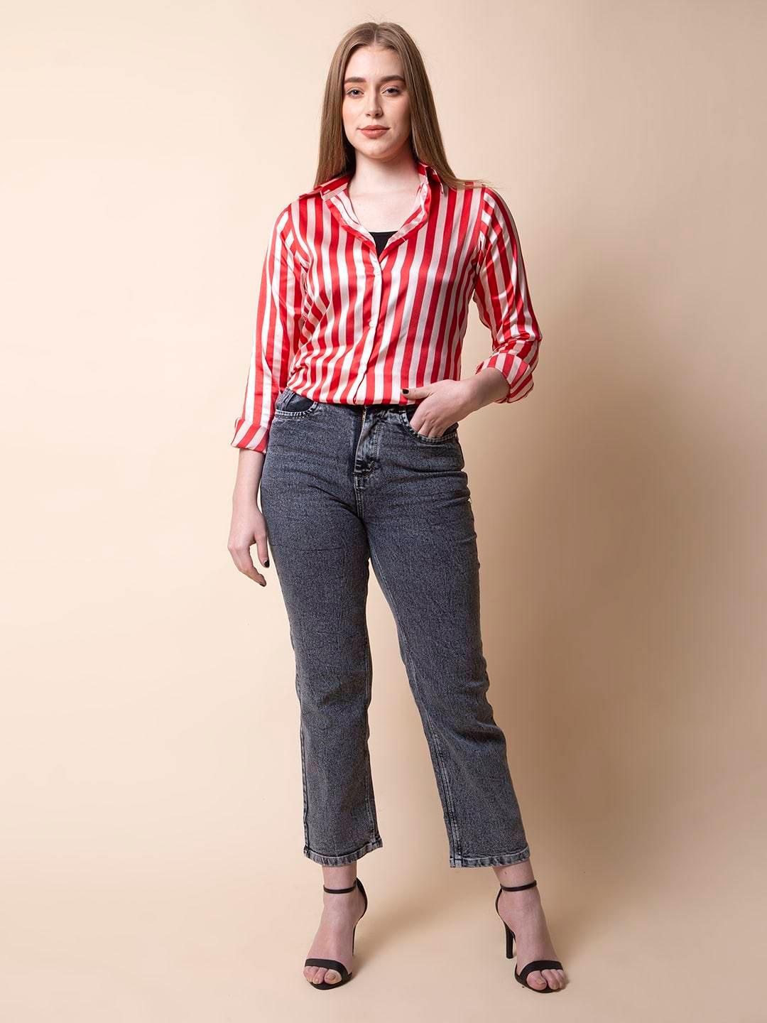 Red White Striped Shirt - Vooning