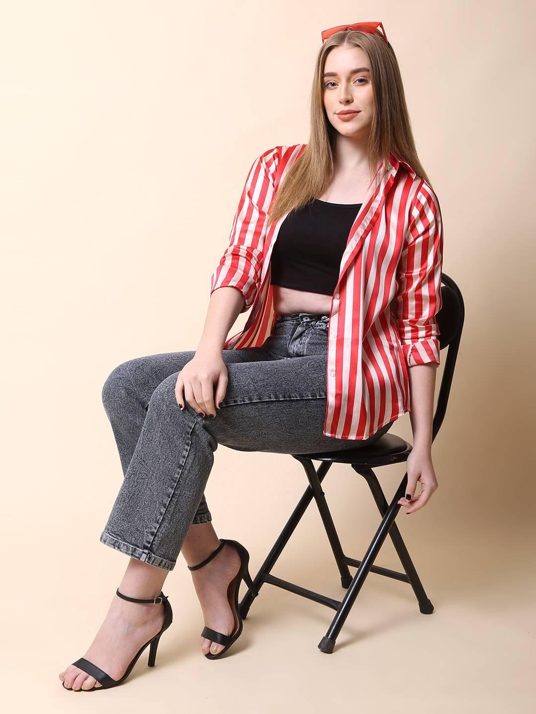 Red White Striped Shirt - Vooning